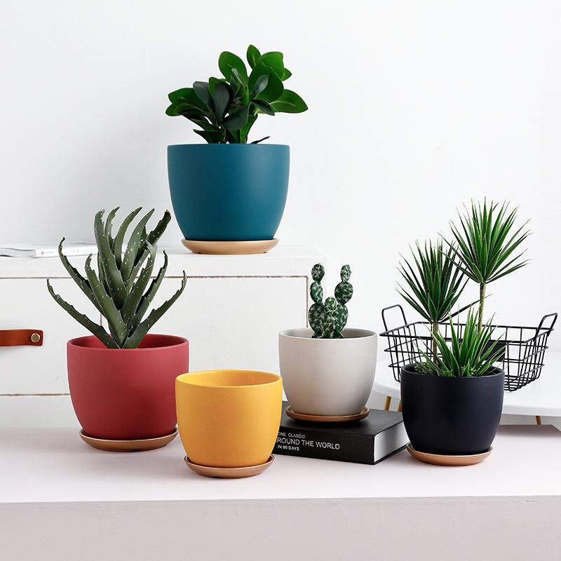 ike home | ceramic flower pot modern minimalist artistic green plant flower pot nordic style ins style flower pot with tray