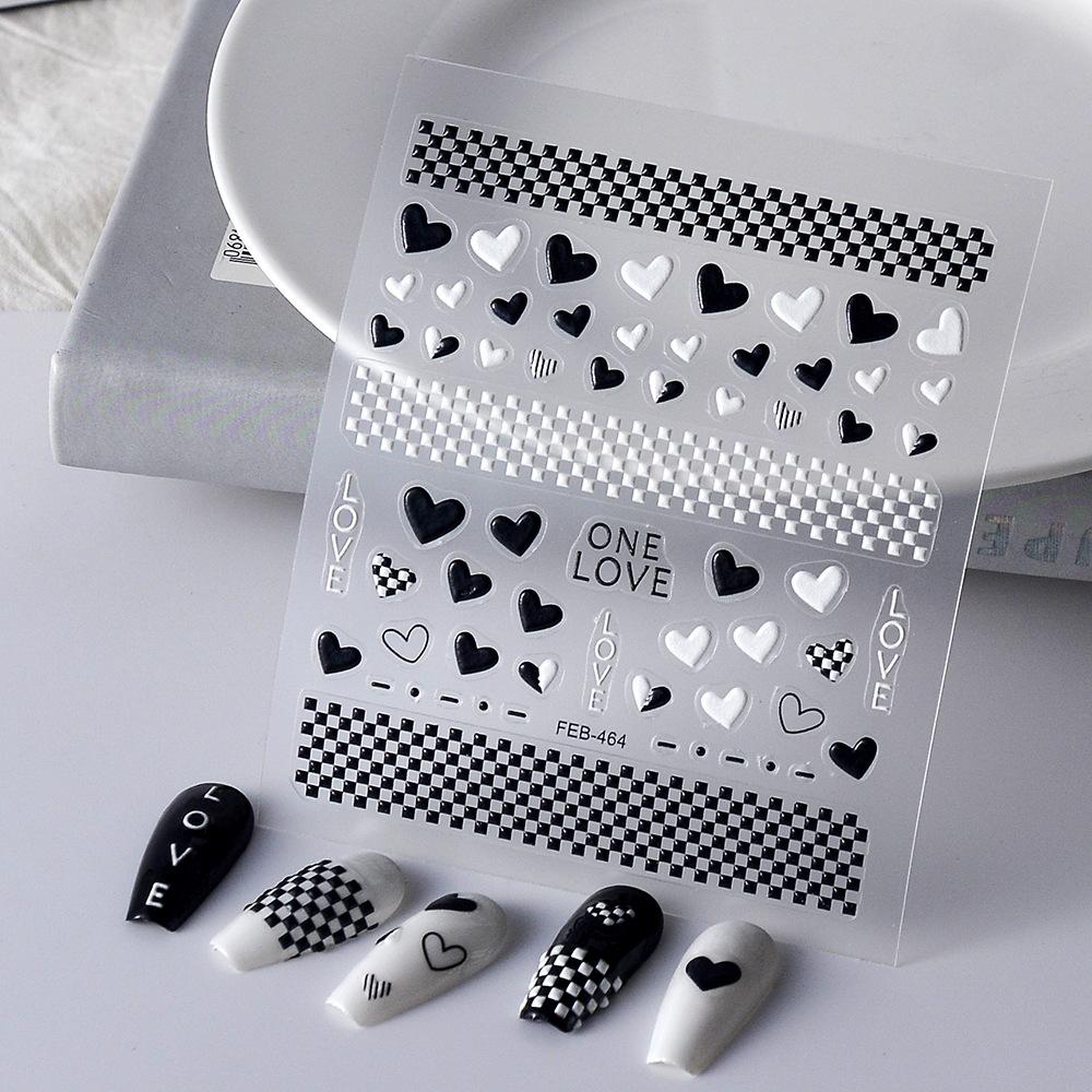 nail art love heart sticker relief sticker factory 5d bracelet diy string beads black and white love nail sticker