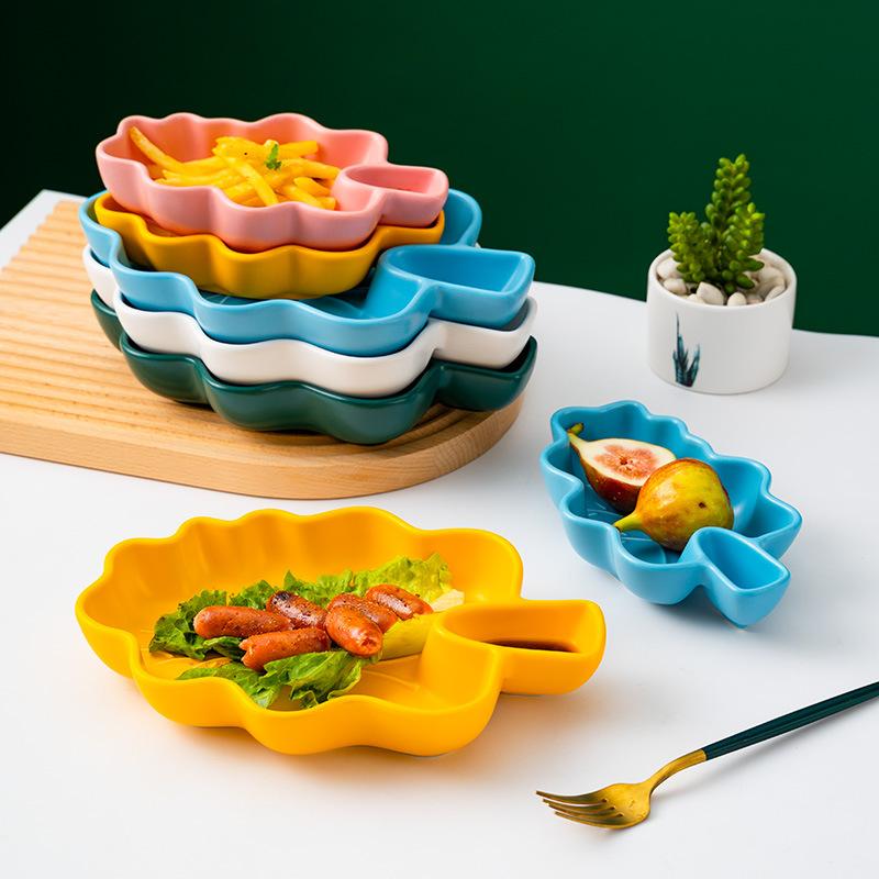 New Matte Tree Baking Tray Household Creative Irregular Dish Internet Celebrity Underglaze Porcelain Leaves Plate Dish