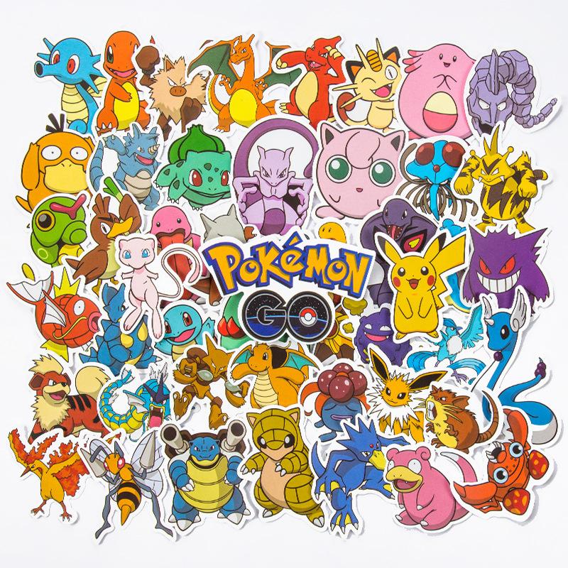 50 pieces in no repetition pokemon stickers trolley case luggage stickers guitar laptop waterproof stickers