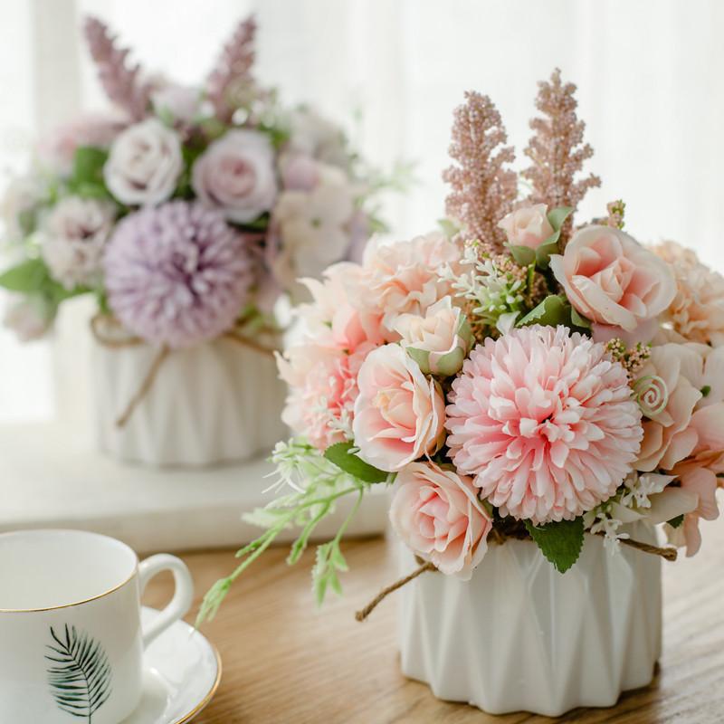 nordic artificial flower suit ceramic hemp rope vase rose artificial plant pot home decoration fake flower pot