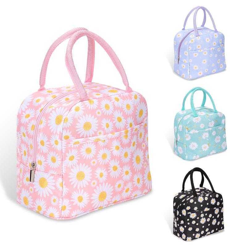 source new style insulated bag oxford cloth waterproof little daisy printing campus lunch bag hand carry heat preservation bag