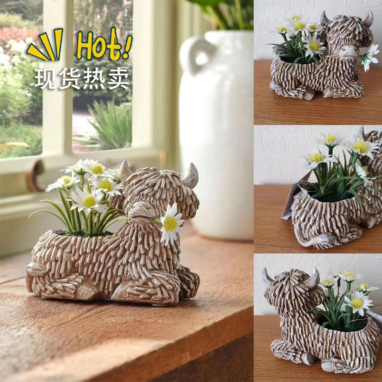 cross-border new arrival plateau yak flower pot resin decorations home living room desktop succulents flowerpot decoration gift