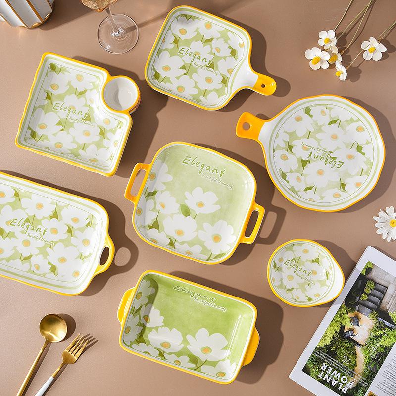 yj camping picnic ceramic bowl ins style cute girl heart ceramic tableware plate bowl dish wholesale