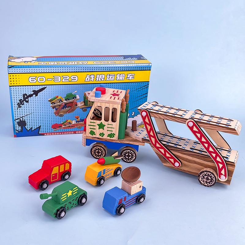 wooden new war wolf transport vehicle engineering vehicle city traffic toy three-dimensional transport vehicle model toy car