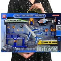 free shipping children's toy car city traffic car model boy plastic pull back car boxed aircraft toy model