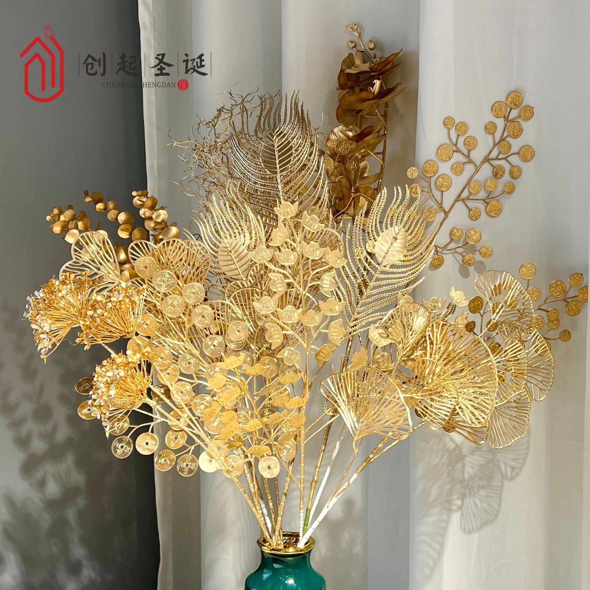 Simution Fortune Fruit Wholesale New Year Flower Pot Fu Barrel Pomegranate Holly Eucalyptus Golden Leaf Lunar New Year Flower