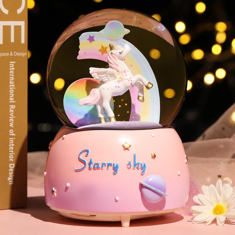fantasy girl unicorn crystal ball music box decoration student music box snowflake water ball gift birthday gift
