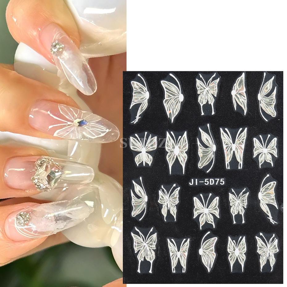 2023 new 5d nail sticker pure desire three-dimensional relief liquid shell light butterfly nail back glue