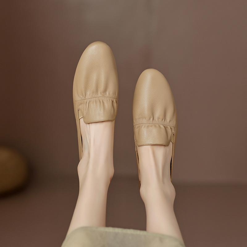 soft to burst flat lady grandma shoes round head genuine leather spring and autumn soft leather lazy doug shoes soft bottom pumps low heel