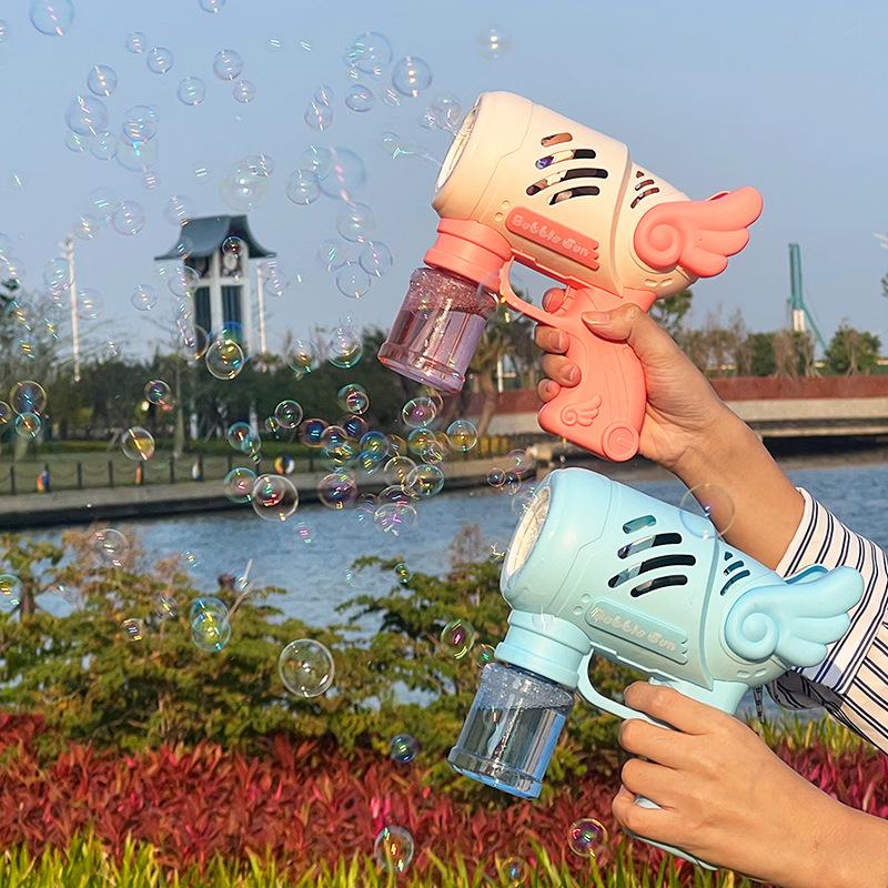 haimas porous bubble machine toys wings light angel bubble gun electric bubble toy gun stall wholesale