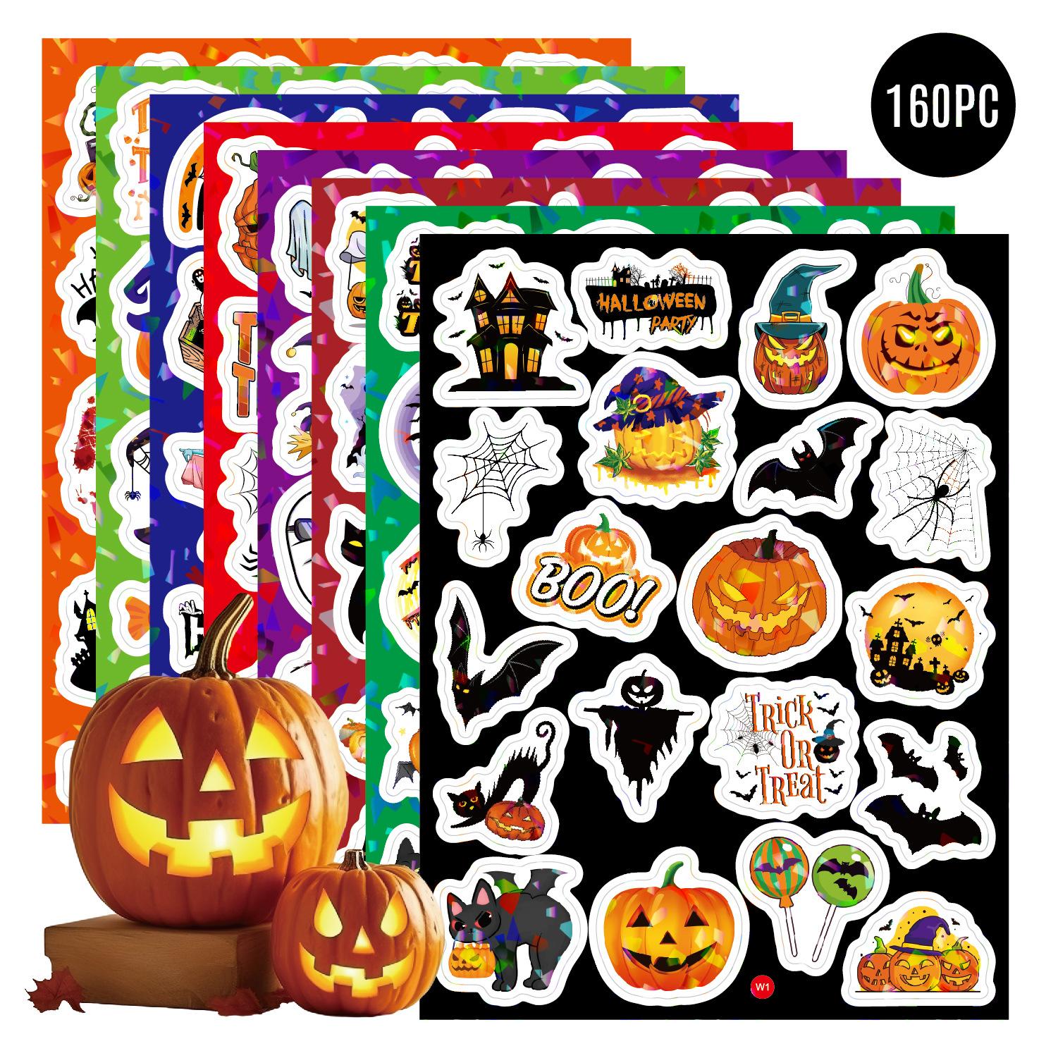 halloween stickers 8 pieces 160 laser flash holiday decoration vinyl adhesive stickers for children