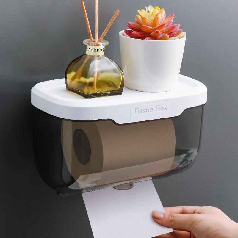 transparent waterproof tissue box punch-free wall-mounted toilet paper extraction box toilet storage storage rack hand tissue dispenser