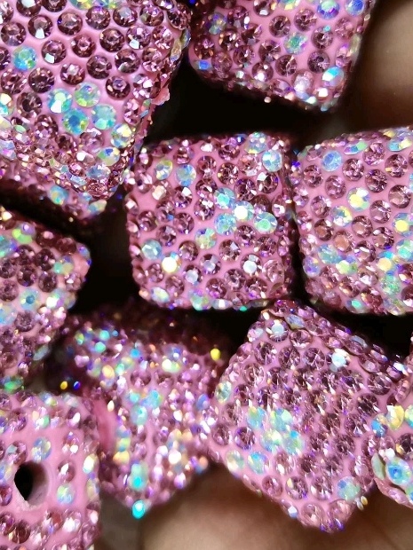 Light pink AB water diamond starry sky soft clay square jewelry accessories detail image 3