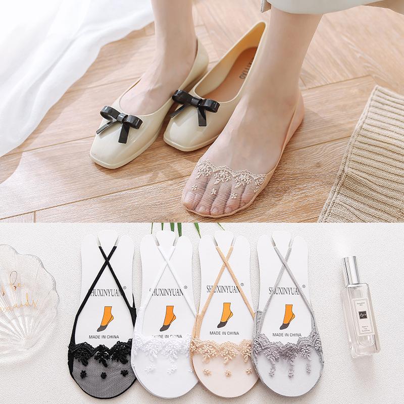 summer high heels shallow mouth invisible boat socks half palm sling lace socks ladies hollow-out anti-slip anti-fall socks