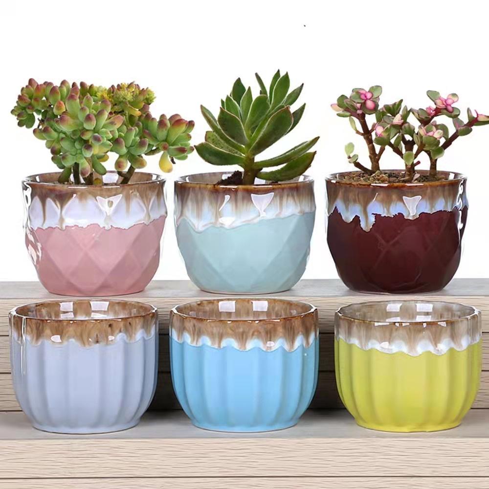 succulent flower pot ceramic wholesale creative flower pot simple desktop balcony creative stoneware breathable succulent flower pot