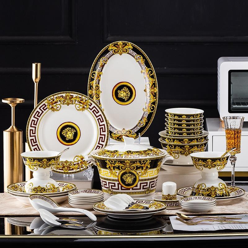 foreign trade tableware suit bowl dish european simple home jingdezhen bone china cutlery bowl and plates gift ceramic bowl spoon