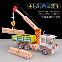 wooden colorful universal model toy car decoration crafts truck loading and unloading tower crane loading and unloading car model