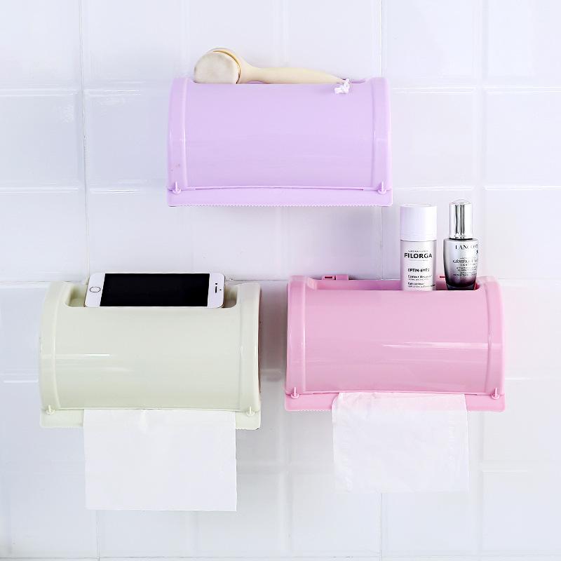 Multifunctional Tissue Holder Toilet Roll Tissue Box Bathroom Punch-Free No Trace Stickers Toilet Paper Box