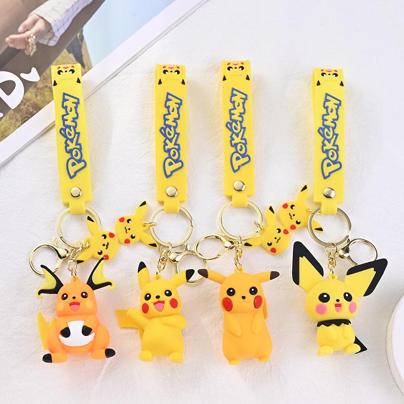 cross-border pokemon couple keychain cute pikachu car key pendant pokémon schoolbag doll
