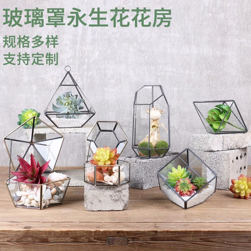 Wholesale Glass Cover Preserved Fresh Flower Greenhouse Glass Greenhouse Succulent Flower Pot Geometric Creative Glass Decorative Gift Ornaments