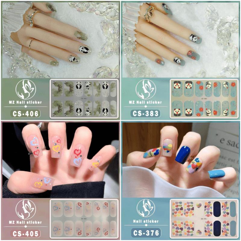 baking-free nail stickers national style panda waterproof nails stickers patch solid color onion powder jump color gradient color full stickers