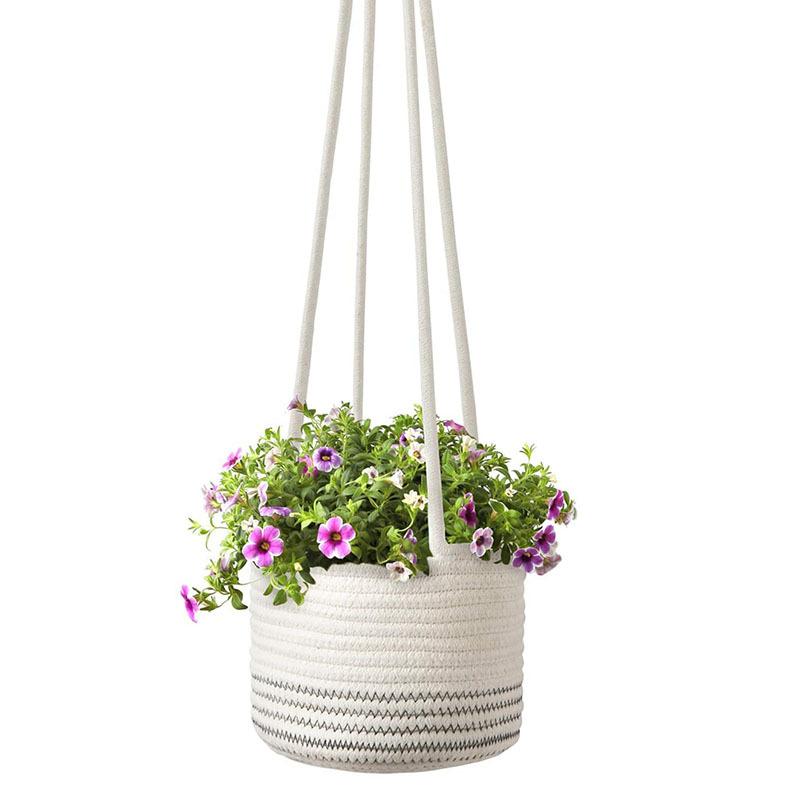 Straw and Rattan Woven Hemp Rope Hanging Basket Hanging Flower Pot Green Plant Pot Plant Flower Basket Flower Basket Bamboo Basket Flower Foldable