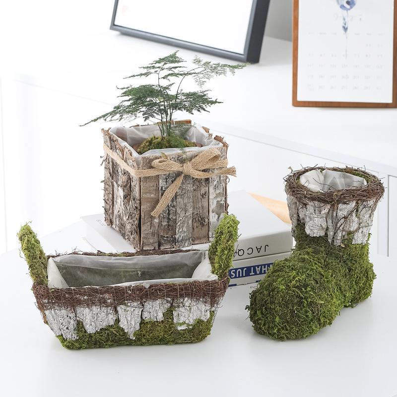 rattan flower pot bark hand-woven flower pot bamboo succulent green plant flower pot creative decorative container wholesale