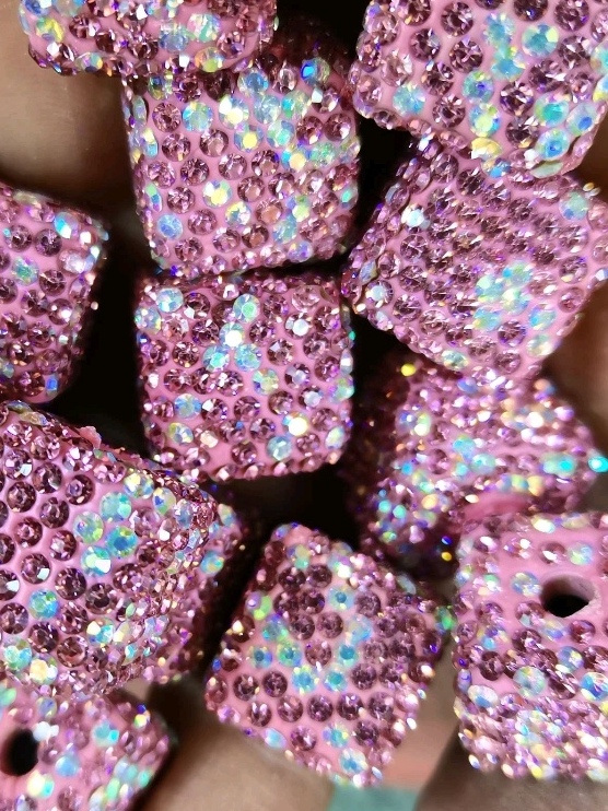 Light pink AB water diamond starry sky soft clay square jewelry accessories Item Picture