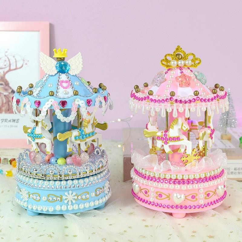 Children's Handmade Creative Production DIY Luminous Music Box Carousel Birthday Gift Educational Toy Material Package