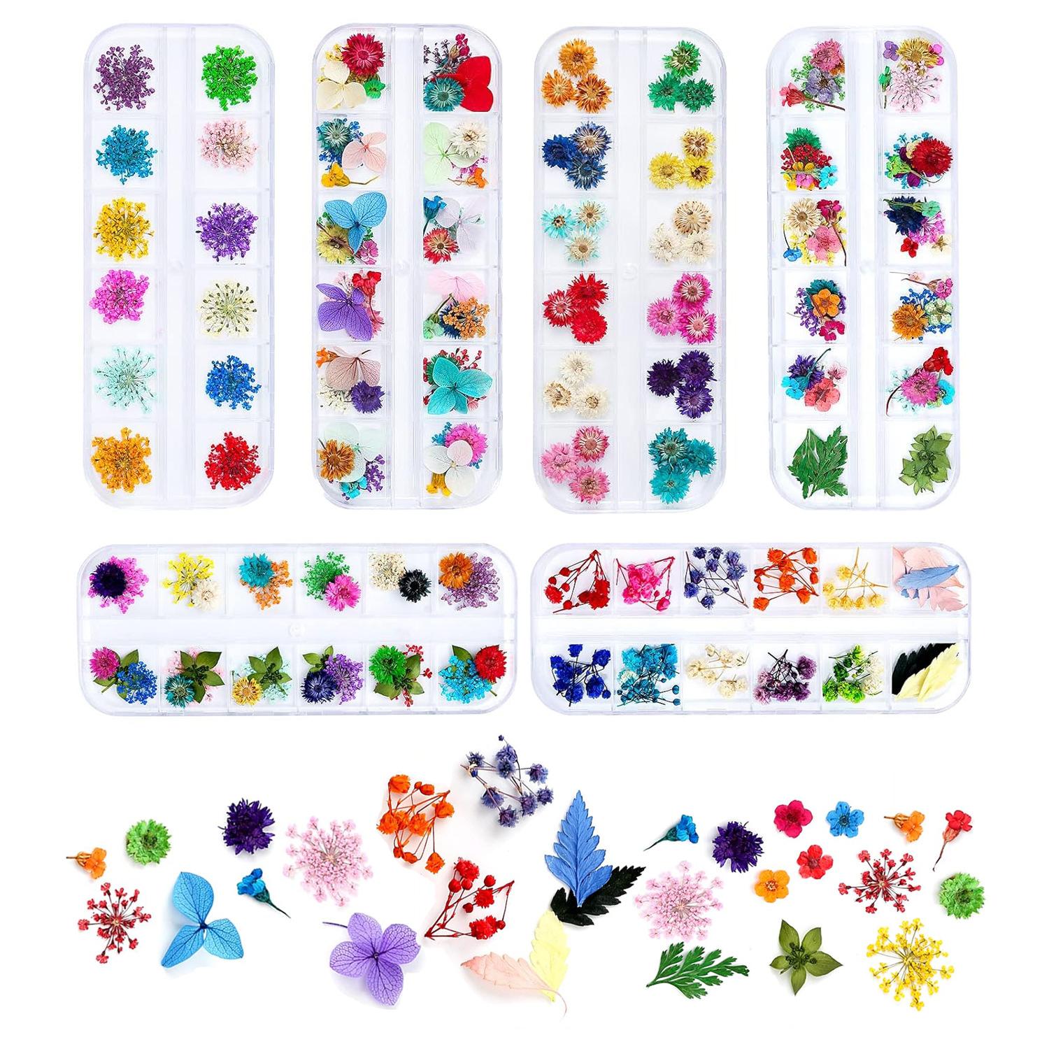 diy japanese style nail sticker dried flower 3d stereo five petal flower daisy eye makeup decals epoxy dried flowers 12 color nail box