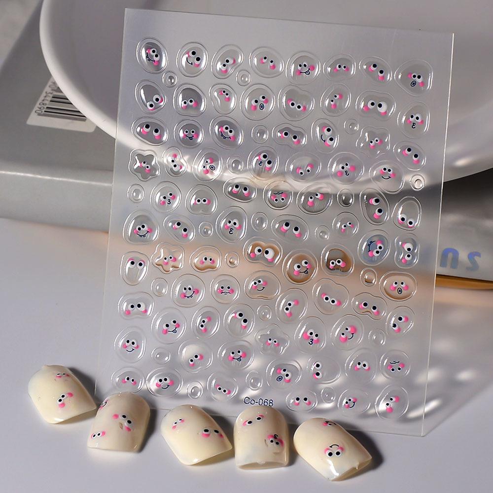 coco notes new craft cartoon shy smiley face nail stickers ins adhesive nail sticker three-dimensional jelly series