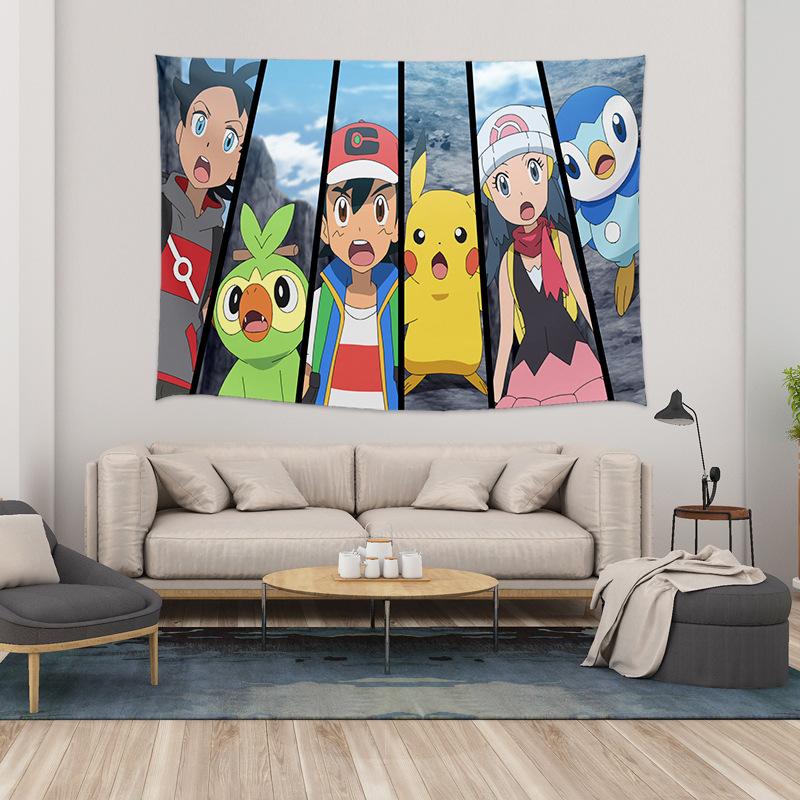 cross-border pokemon cartoon pikachu anime home decorative tapestry background fabric living room hanging cloth