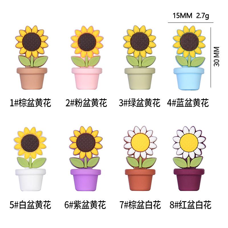 Flower Pot Sunflower Silicone Beads Edible Silicon DIY SUNFLOWER Potted Baby Molar Teether Beads