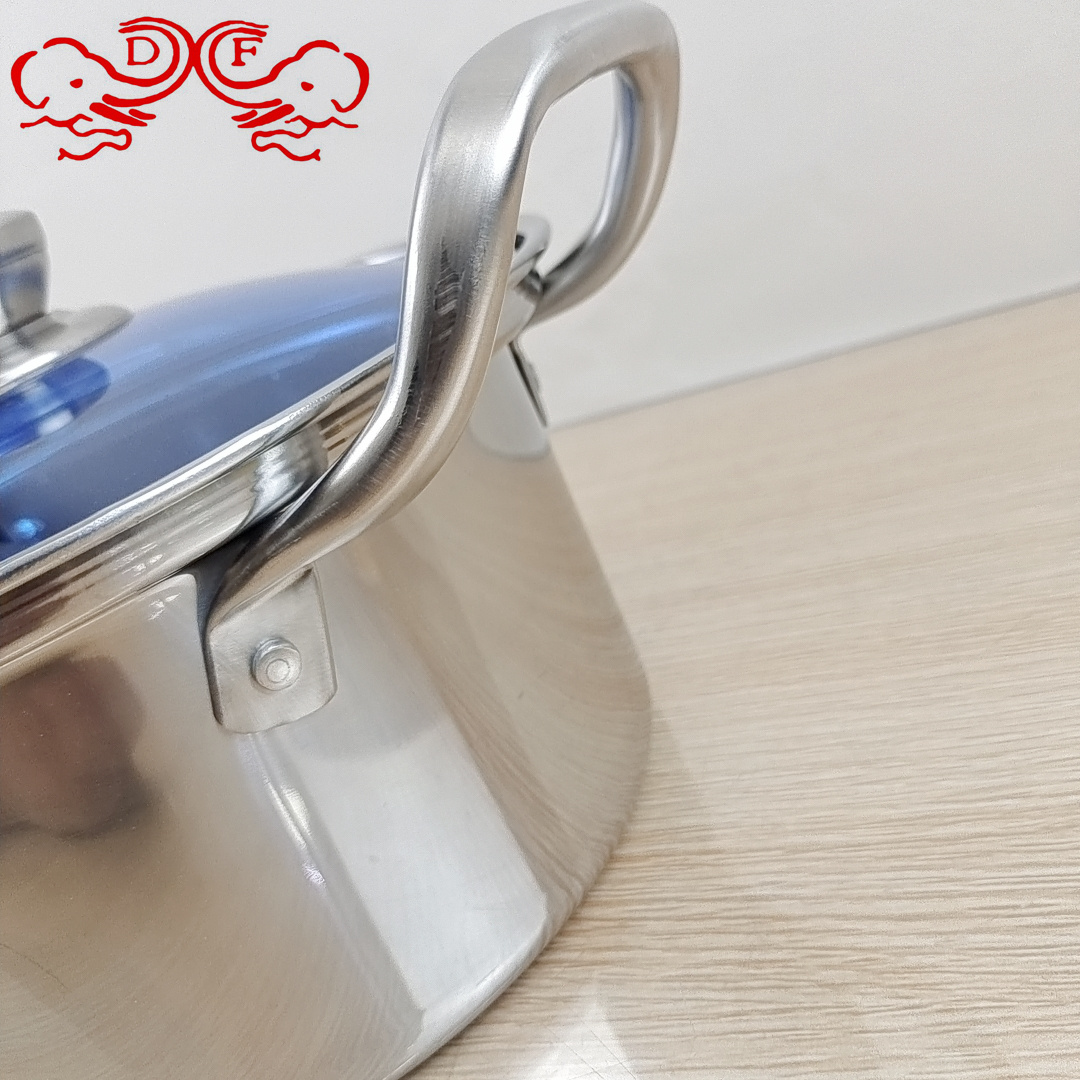 DFDF99124 Stainless steel pot double bottom cookware Glass lid large stockpot steamer wide edge outdoor pot DF TRADINGHOUSE Specification drawing