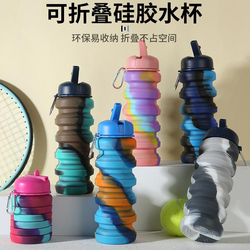 cross-border in stock edible silicon folding bottle outdoor portable retractable drinking cup creative camouflage sports kettle
