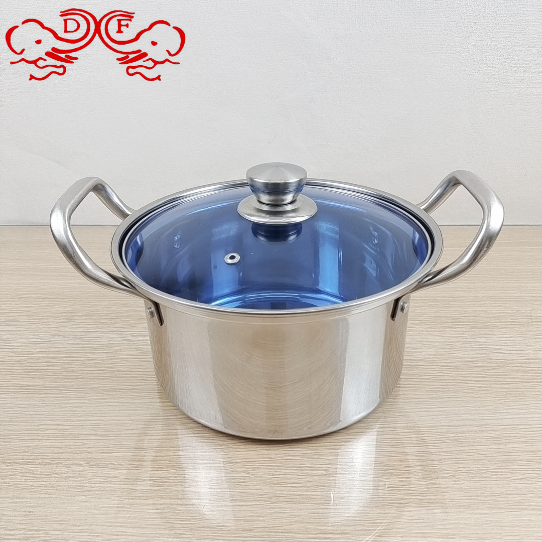 DFDF99124 Stainless steel pot double bottom cookware Glass lid large stockpot steamer wide edge outdoor pot DF TRADINGHOUSE details Picture