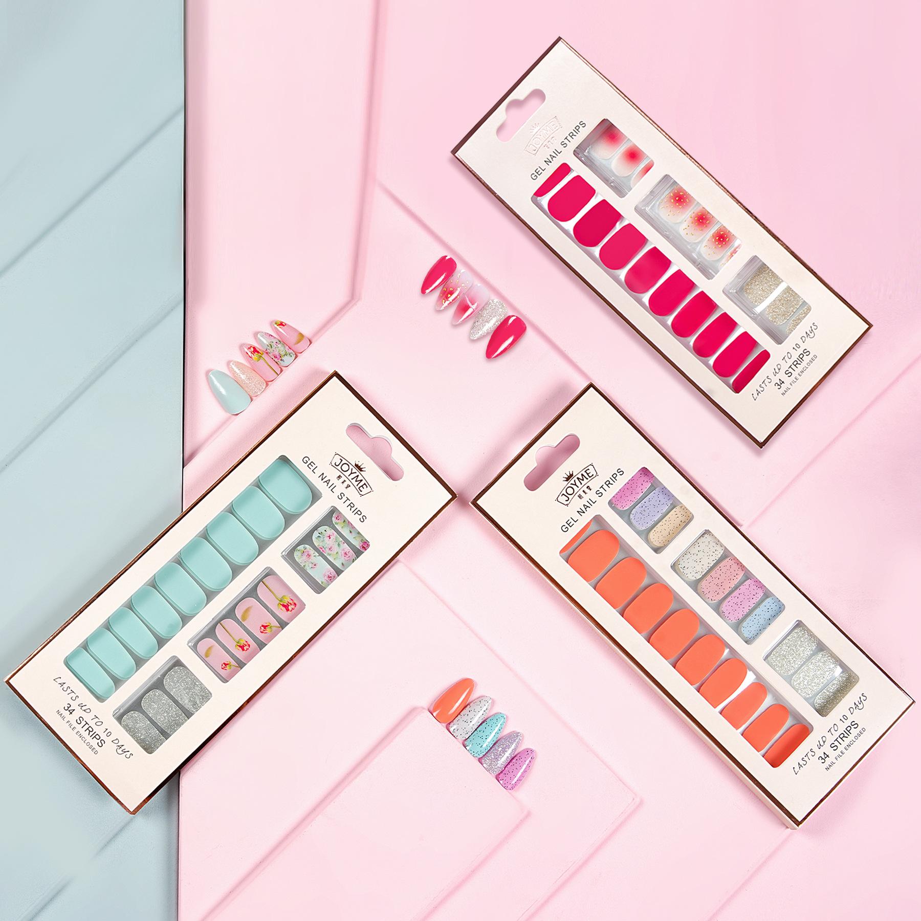 new nail beauty stickers waterproof exam-free 34-finger full stickers japanese gel flexible stickers non-curling nail stickers