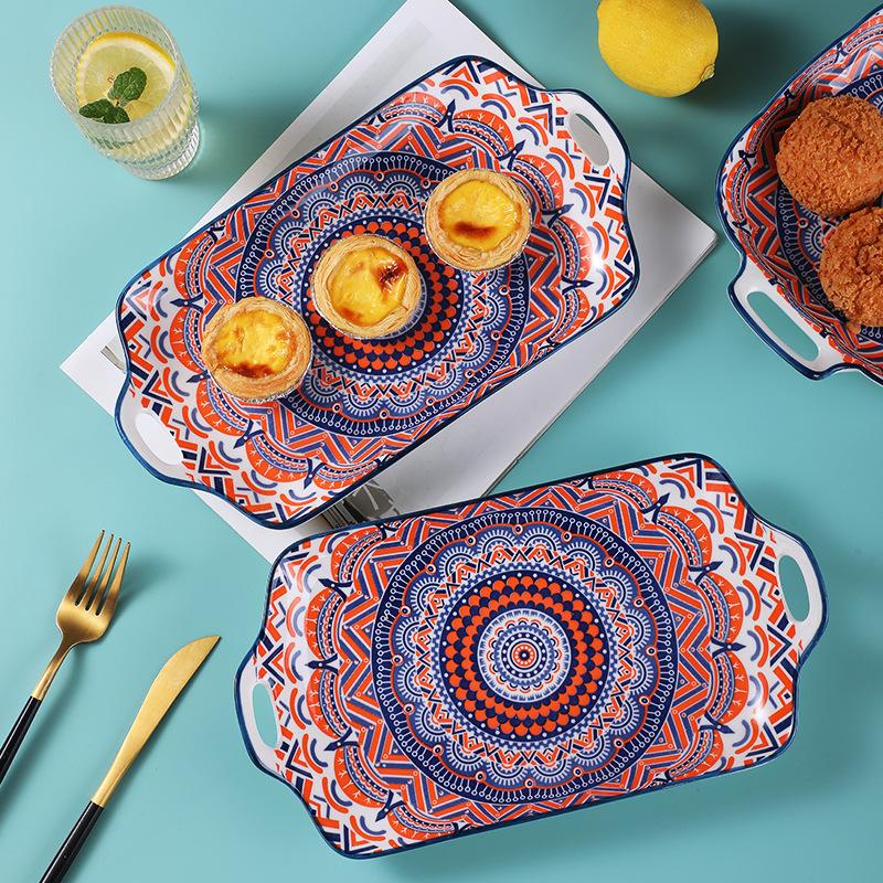 japanese-style binaural ceramic plate dish sushi plate bohemian fish dish baking tray
