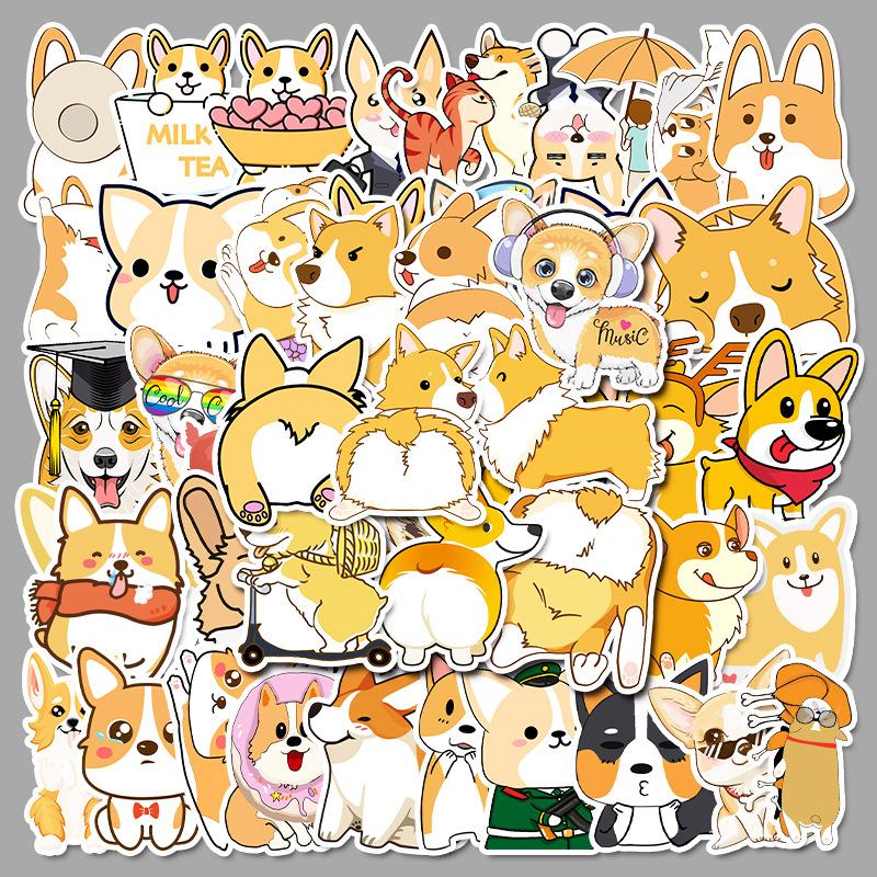 50 cartoon corgi dog luggage suitcase bicycle scooter waterproof car mobile phone decoration sticker