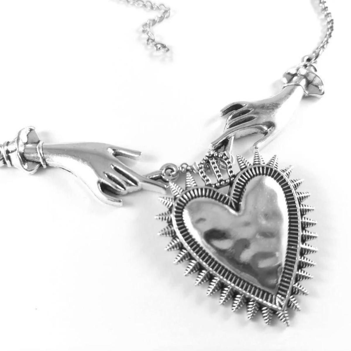 古银色心形圣心和手项链手工项链民间项链墨西哥项链