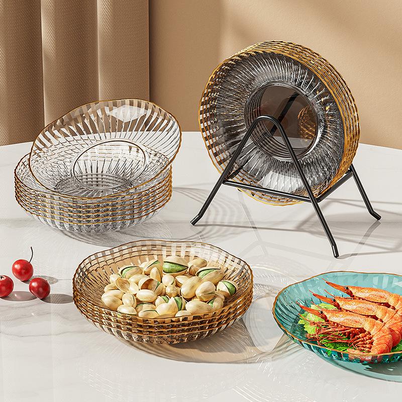 light luxury transparent bone dish household plastic spit bone china plate good-looking living room snack dried fruit plate sauce dipping dish