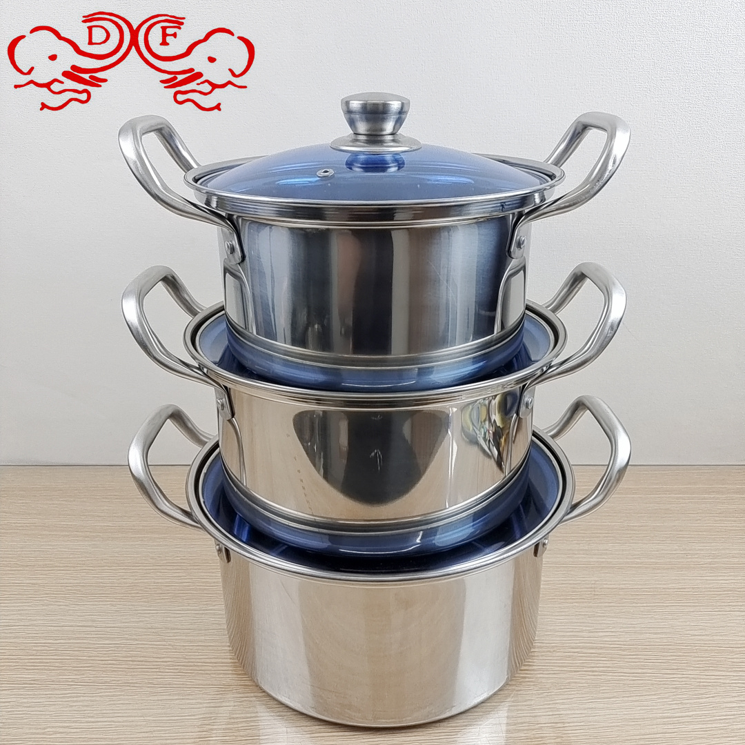 DFDF99124 Stainless steel pot double bottom cookware Glass lid large stockpot steamer wide edge outdoor pot DF TRADINGHOUSE full figure
