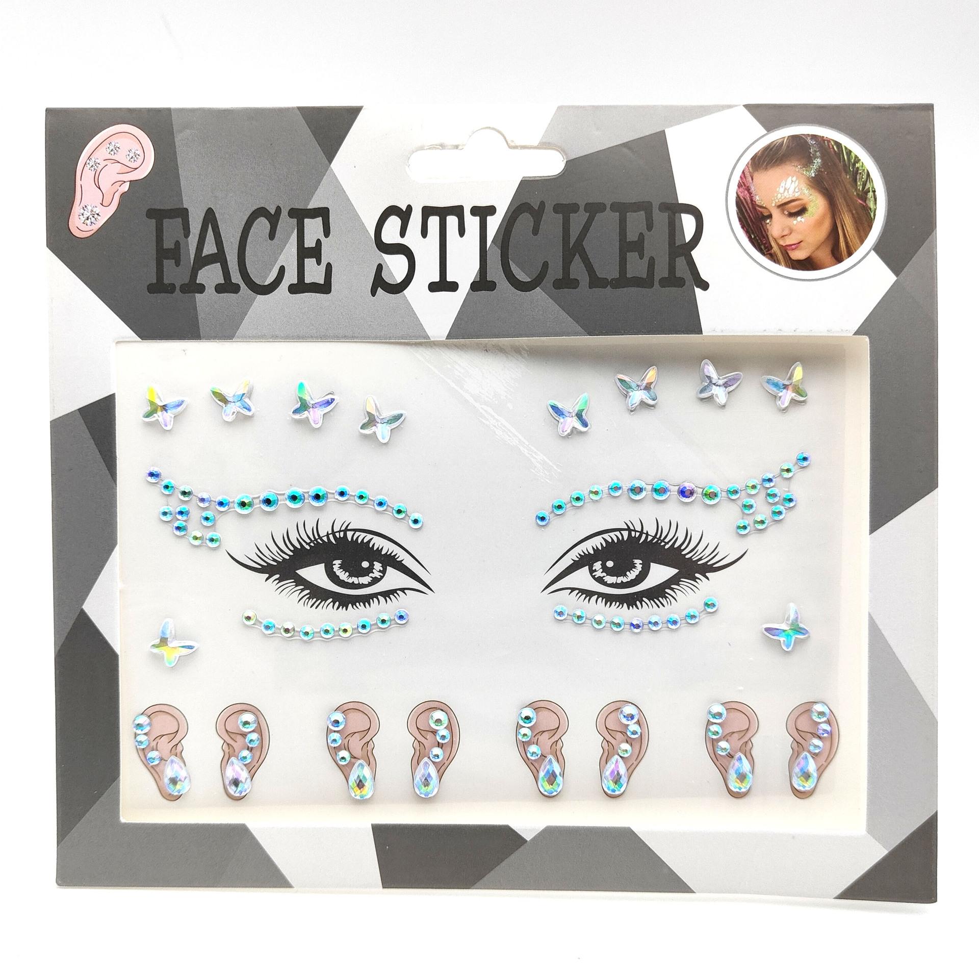 Acrylic Disco Dancing EDM Music Festival Ornament Stick-on Crystals Flashing Rhinestone Light European and American Style Creative Makeup Face Pasters Nail Sticker