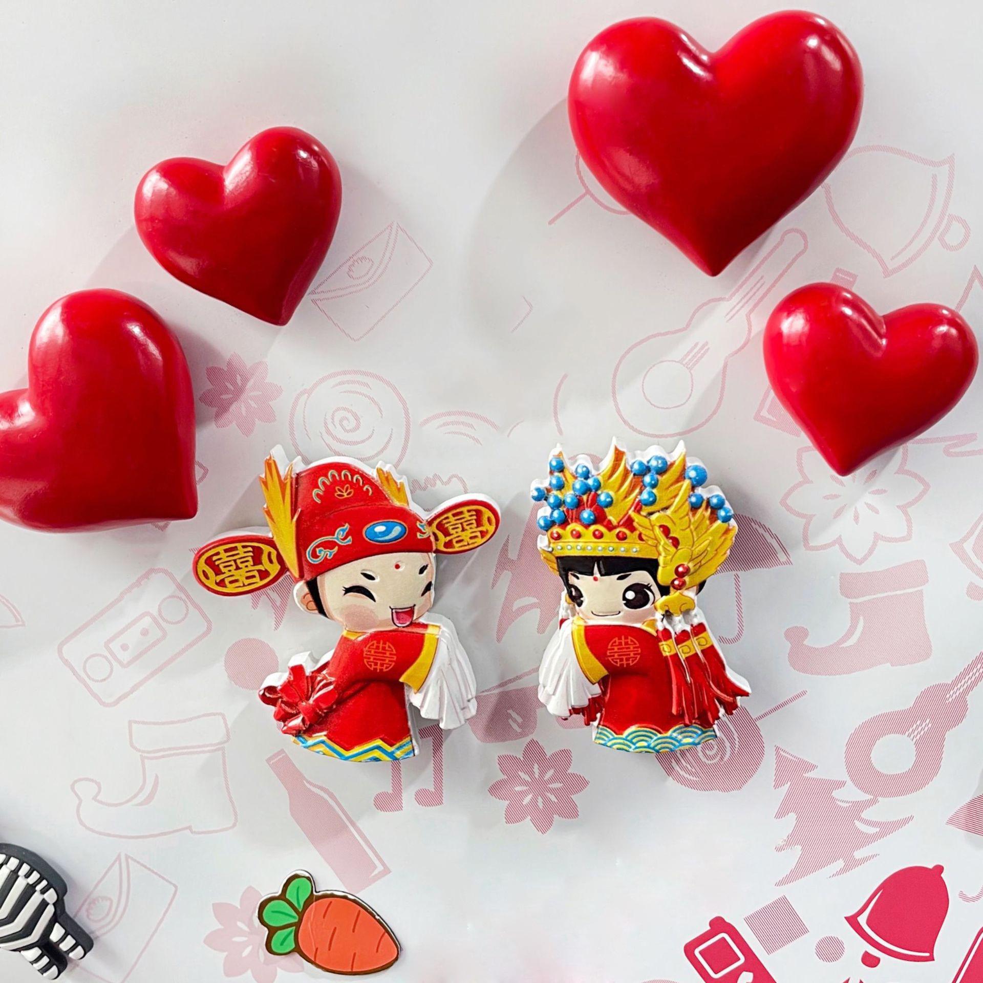 national fashion resin refrigerator magnet cute cartoon chinese style fridge magnet creative wedding refrigerator sticker decoration gift magnetic paste