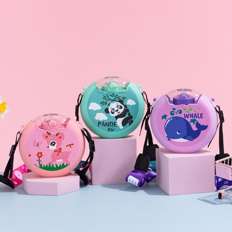 cartoon donut water cup drop-resistant silicone cup with straw children portable shoulder strap plastic cup baby gift kettle