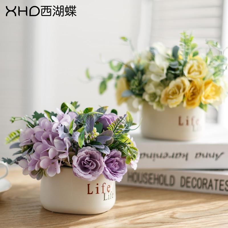 nordic artificial flower suit ceramic fresh vase rose artificial plant pot home decoration fake flower pot