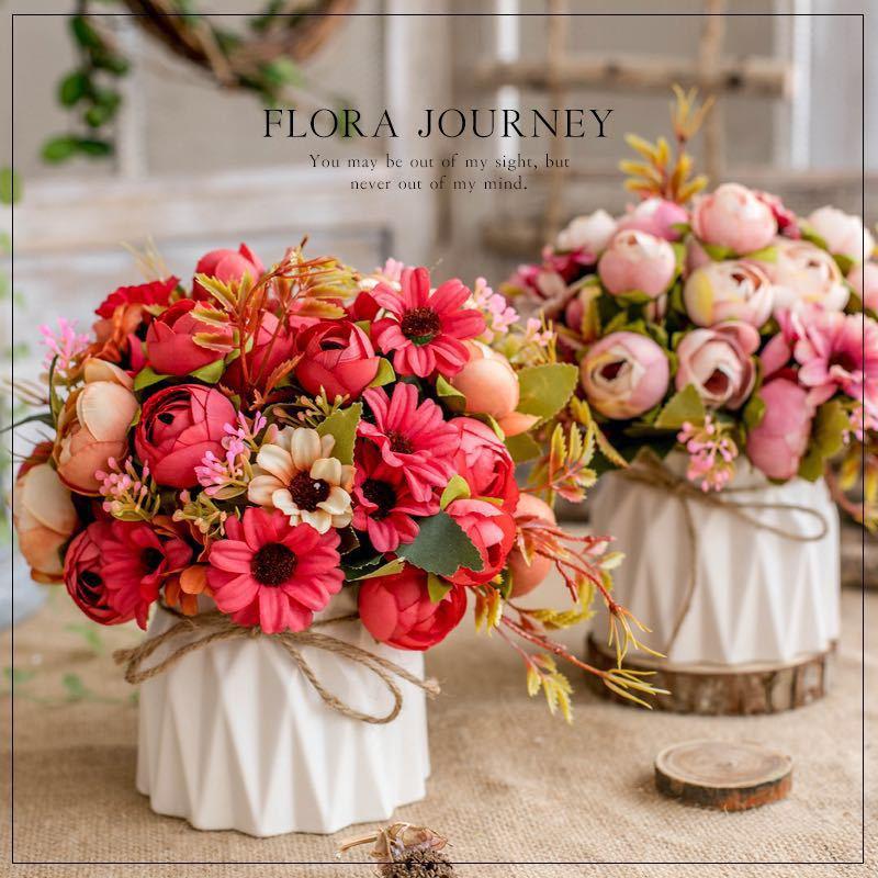 nordic artificial flower set ceramic hemp rope vase rose artificial plant pot home decoration fake flower pot