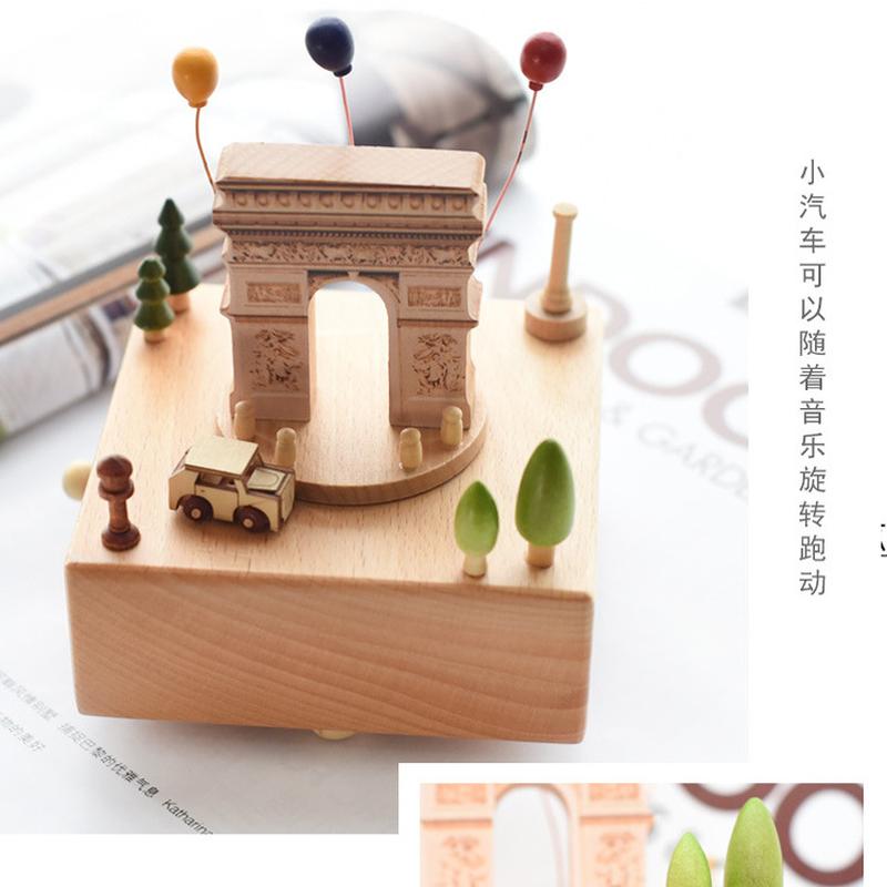 Paris Arc De Triomphe Music Box Creative Wooden Music Box Magic Box Sky City Qianhe Qianxun Children's Day Gift