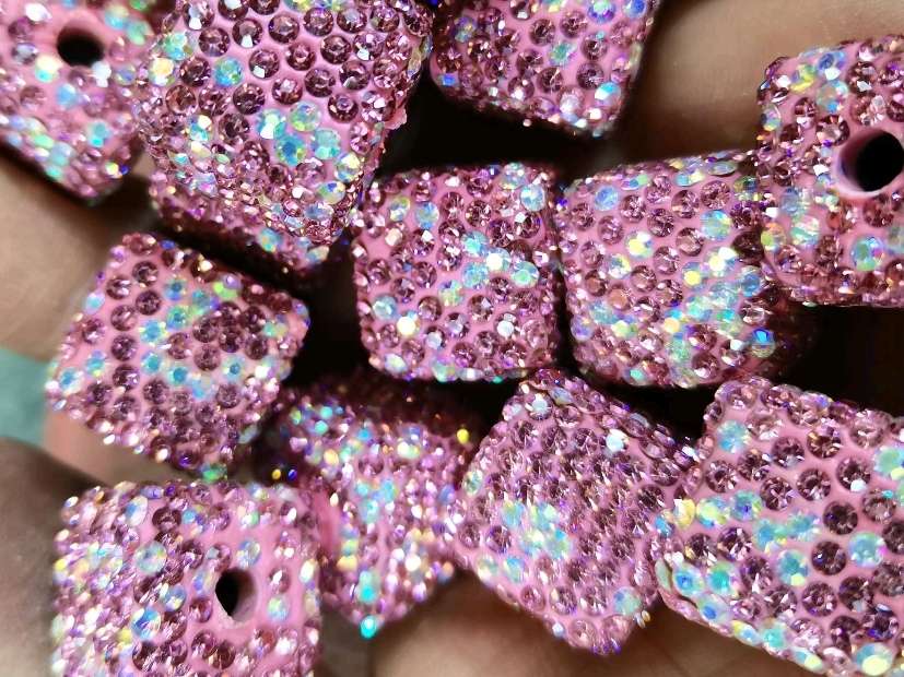 Light pink AB water diamond starry sky soft clay square jewelry accessories detail image 2